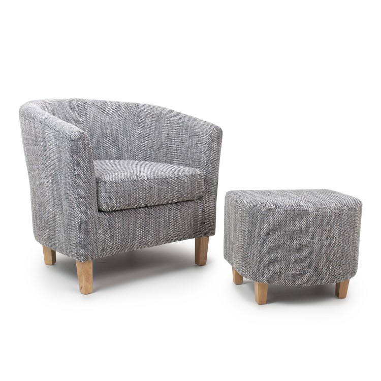 Shankar Grey Tweed Tub Chair & Stool Set