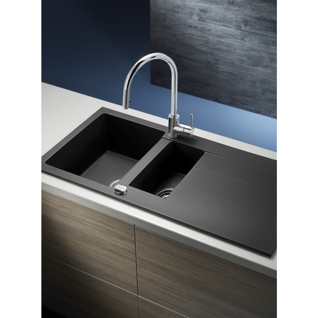 Taylor & Moore 1.5 Bowl Reversible Drainer Composite Black Kitchen Sink