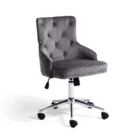 Grey Velvet Luxury Tufted Bedroom Chair with Stud Detail