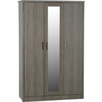 Black Rustic Oak 3 Door Triple Mirrored Wardrobe - Lisbon - Seconique