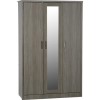 Black Rustic Oak 3 Door Triple Mirrored Wardrobe - Lisbon - Seconique