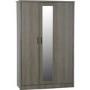 Black Rustic Oak 3 Door Triple Mirrored Wardrobe - Lisbon - Seconique
