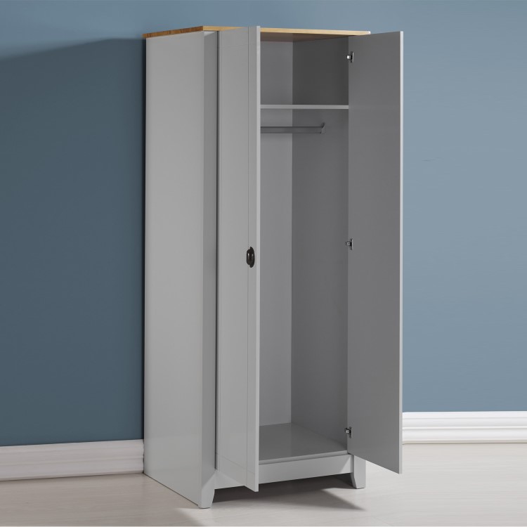 Grey and Oak Painted 2 Door Double Wardrobe - Ludlow - Seconique