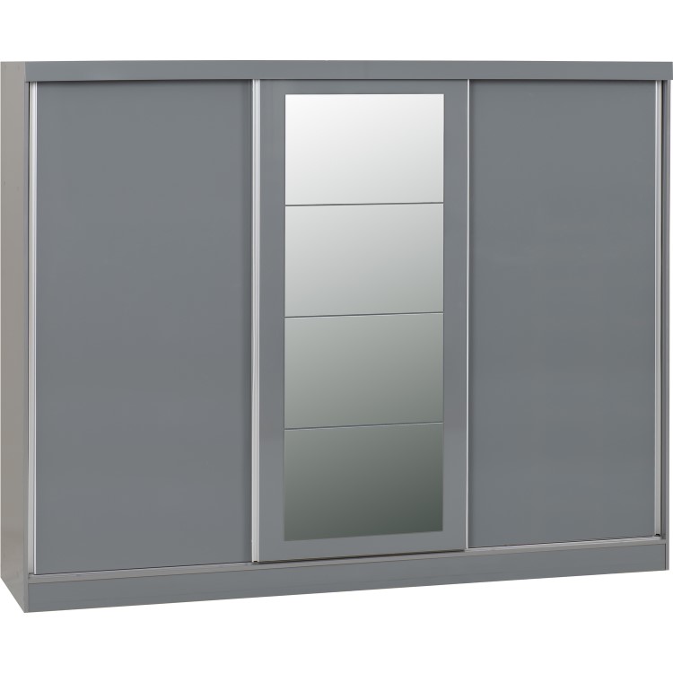 Nevada Grey Gloss 3 Door Sliding Wardrobe-Seconique