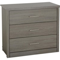 Black Rustic Oak Chest of 3 Drawers - Lisbon - Seconique