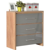 Seconique Seville 3 Drawer Chest in Light Oak/Grey High Gloss