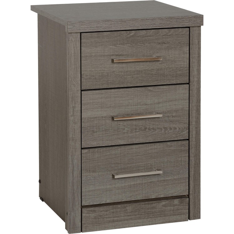 Black Rustic Oak 3 Drawer Bedside Table - Lisbon - Seconique