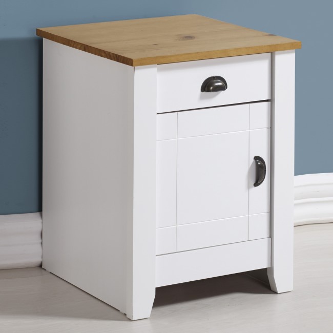 White and Oak Bedside Cabinet with Drawer - Ludlow - Seconique