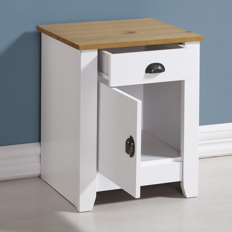 White and Oak Bedside Cabinet with Drawer - Ludlow - Seconique