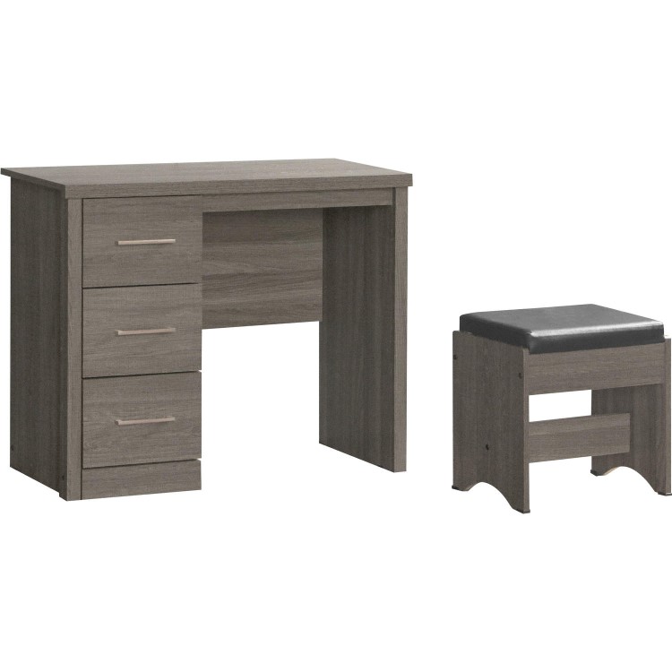 Seconique Lisbon 3 Drawer Dressing Table Set in Black Wood Grain
