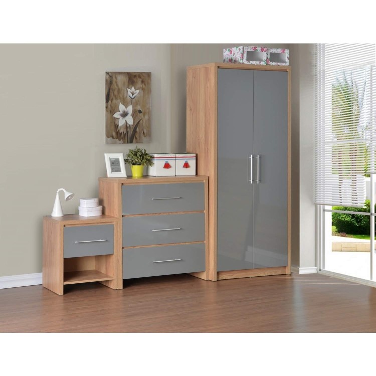 Oak and Grey 3 Piece Bedroom Furniture Set - Seville - Seconique