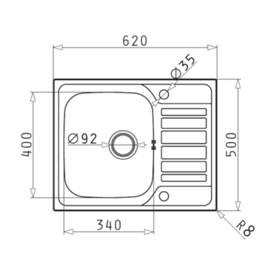 GRADE A2 - Stainless Steel 1 Bowl Compact kitchen Sink 620 x 500mm - Taylor & Moore