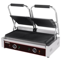 Hamoki PG-25A Twin Contact Grill Ribbed Top and Bottom Plates. 2 x 13 amp Plug In Panini Grill