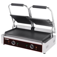Hamoki PG-25C Twin Contact Grill Ribbed Top And Flat Bottom Plates 2 x 13amp Plug In Panini Grill