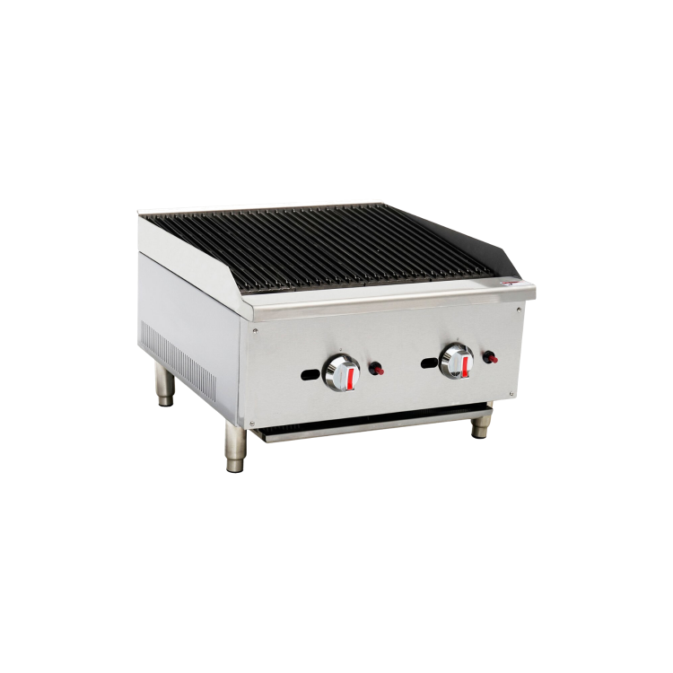 Hamoki ECB-24SX Premium Gas Countertop 2 Burner Charbroiler Dual Controls 60000 Btu/hr