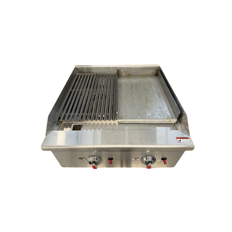 Hamoki ECB-24SX Premium Gas Countertop 2 Burner Charbroiler Dual Controls 60000 Btu/hr