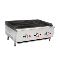 Hamoki ECB-36SX Premium Large Gas Countertop 3 Burner Charbroiler Triple Control 90000 Btu/hr