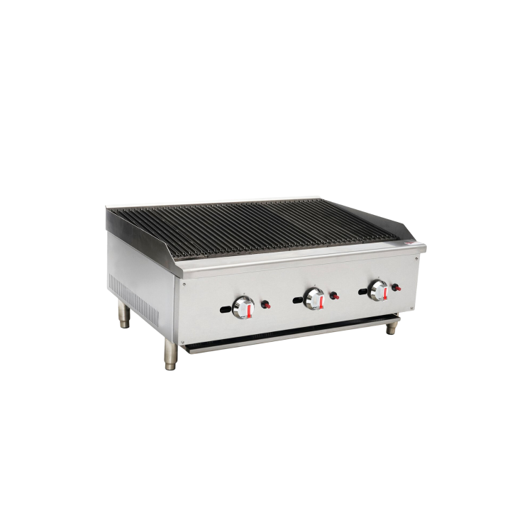 Hamoki ECB-36SX Premium Large Gas Countertop 3 Burner Charbroiler Triple Control 90000 Btu/hr