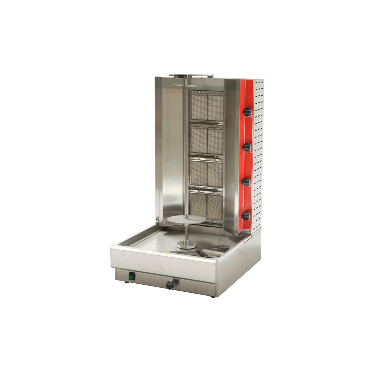 Hamoki KB-4 Natural Gas 4 Burner Kebab Grill - Rotating Turntable - Bottom Mounted Motor - 14kW - 38000btu