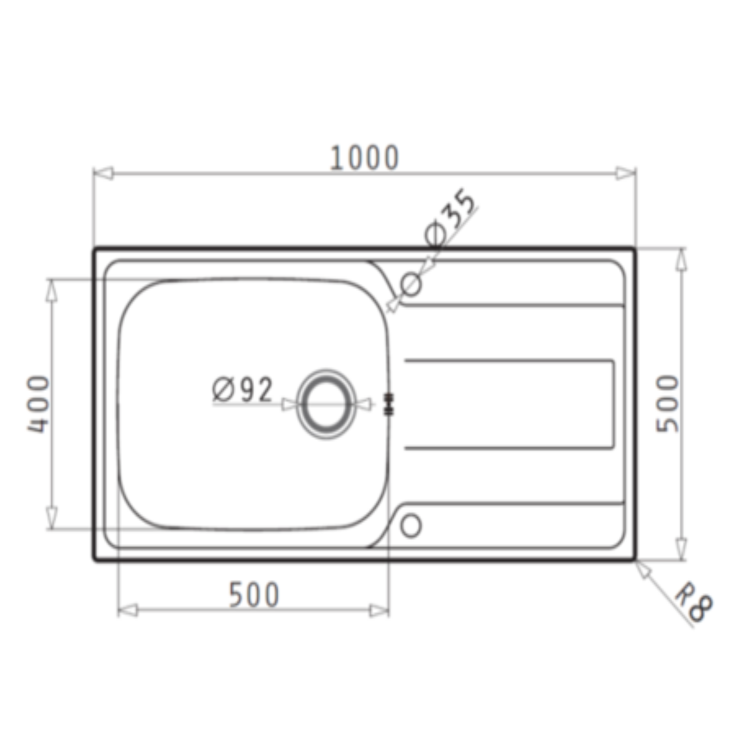 GRADE A2 - Stainless Steel Kitchen Sink 1 bowl 1000 x 500mm - Taylor & Moore