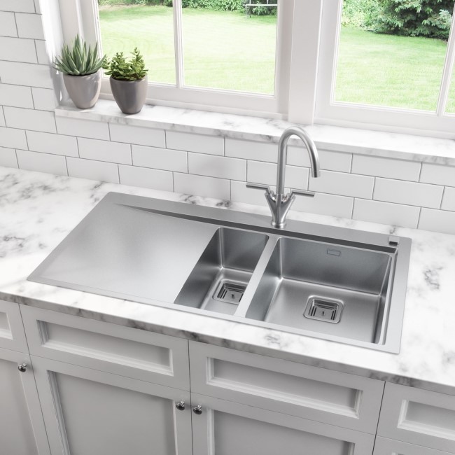 1.5 Bowl Chrome Stainless Steel Kitchen Sink with Left Hand Drainer - Taylor & Moore Oakley