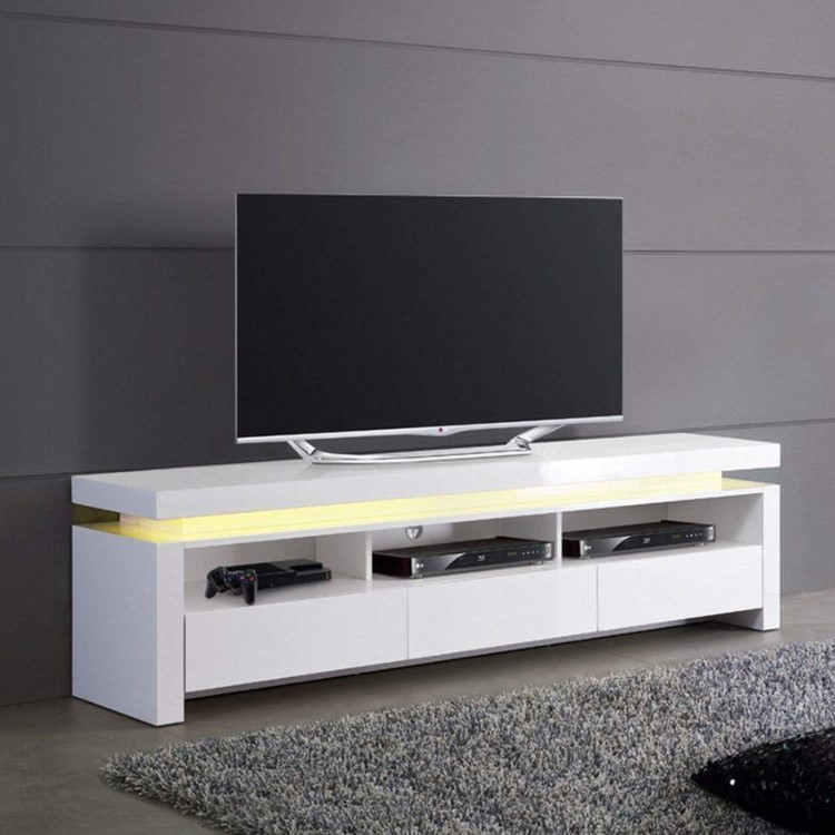 Evoque LED TV Unit in White High Gloss with 3 Touch Open Drawers