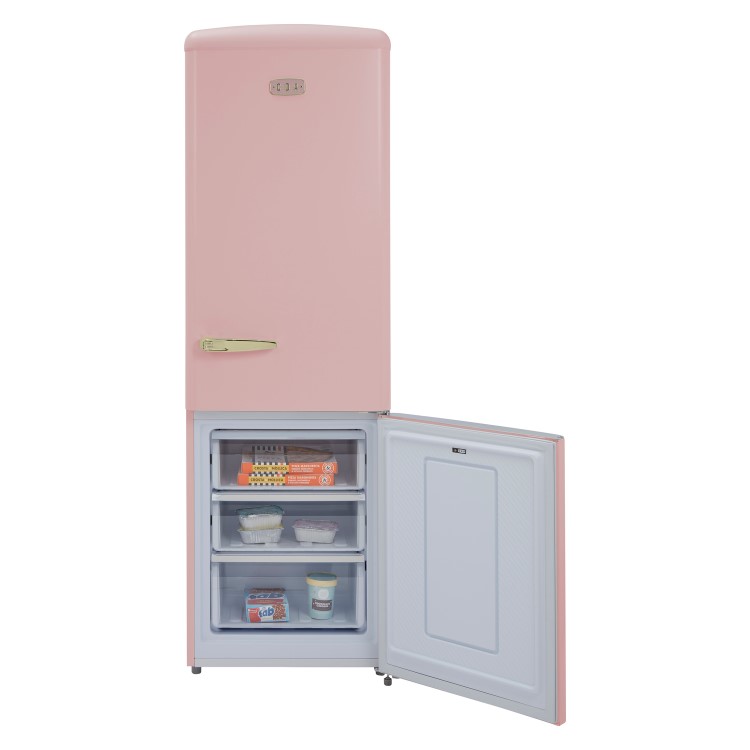Refurbished CDA Florence Tea Rose Freestanding 330 Litre 60/40 Frost Free Retro Fridge Freezer Pink
