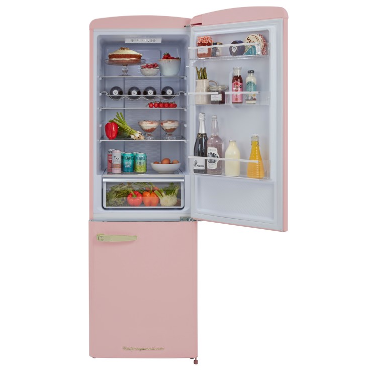Refurbished CDA Florence Tea Rose Freestanding 330 Litre 60/40 Frost Free Retro Fridge Freezer Pink