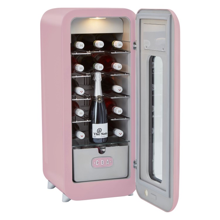 Refurbished CDA Nancy Tea Rose Freestanding 13 Bottle Single Zone Retro Wine Cooler Pink