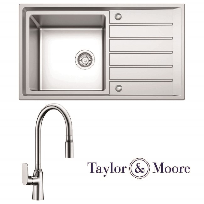 Taylor & Moore Como Inset Reversible Drainer 1.0 Bowl Stainless Steel Sink & Windermere Chrome Tap Pack