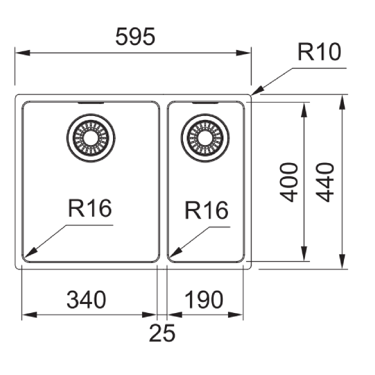 Franke Maris 34-19 1.5 Bowl Right Hand Undermount Stainless Steel Kitchen Sink