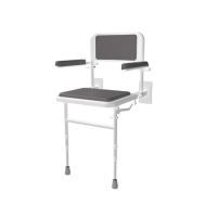 GRADE A1 - Grey Wall Mounted Folding Shower Seat With Arms - Nymas
