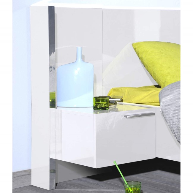 White High Gloss Left Bedside Table with Light - Sciae Sunrise