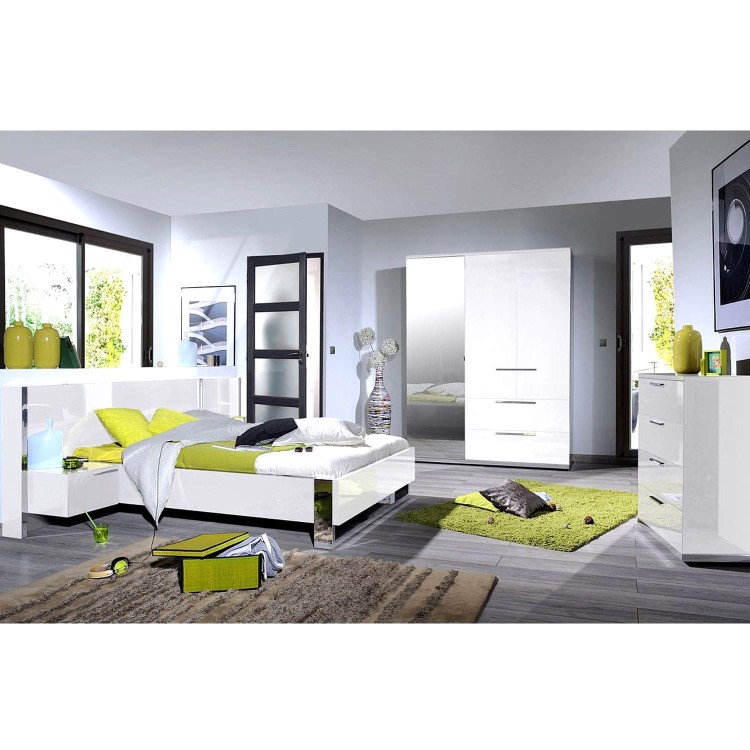 White High Gloss Left Bedside Table with Light - Sciae Sunrise