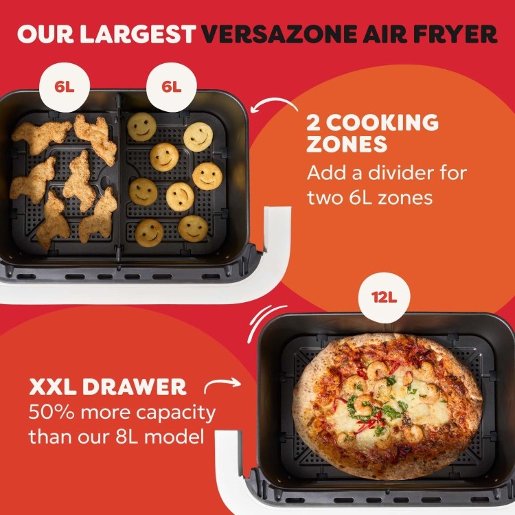 Instant Pot Vortex VersaZone 12L Air Fryer PFAS Free Large Twin 6L Baskets 8-in-1 Dehydrate Grill Bake Roast Reheat Easy Clean Dishwasher Safe White