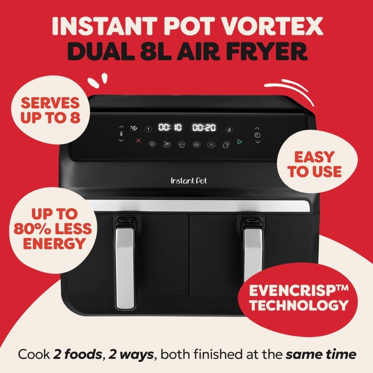 Instant Pot Vortex Dual 8-in-1 8L Air Fryer - Black