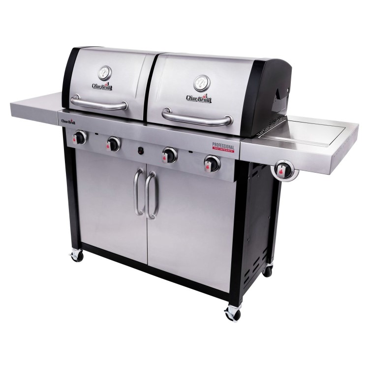 Refurbished Char-Broil Professional 4600 Double Header - 4 Burner BBQ Grill with Side Burner - Stainless Steel