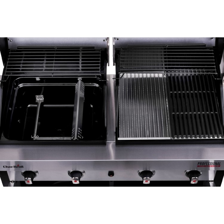 Refurbished Char-Broil Professional 4600 Double Header - 4 Burner BBQ Grill with Side Burner - Stainless Steel