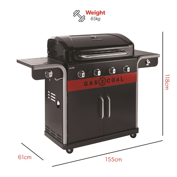 Refurbished Char-Broil Gas2Coal 440 Dual Fuel BBQ - 4 Burner Gas & Charcoal Grill