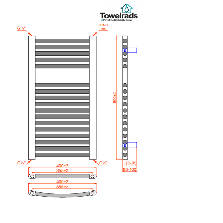 GRADE A1 - 800mm x 400mm Straight Black Towel Rail - Pisa Range