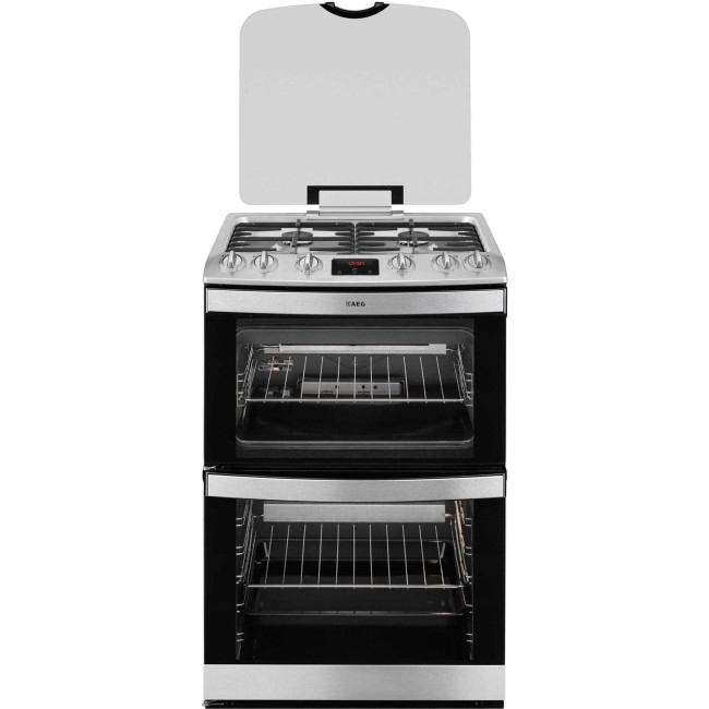AEG 17166GM-MN 60cm Double Oven Gas Cooker With Lid - Stainless Steel