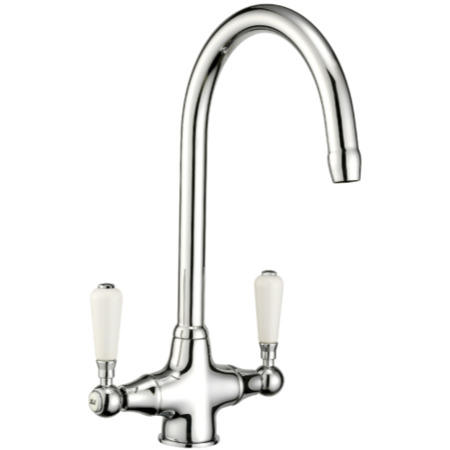 Reginox RL304CW/CWB10/ELBE RL304 Reversible 1 Bowl White Ceramic Sink & Elbe Chrome With White Levers Tap Pack