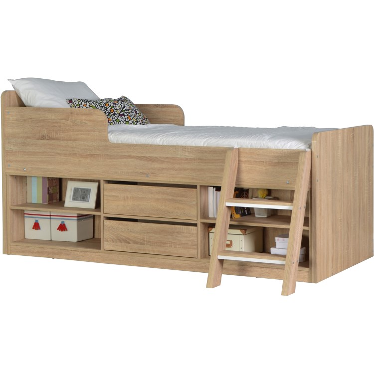GRADE A1 - Oak Low Sleeper Cabin Bed with Storage - Felix - Seconique
