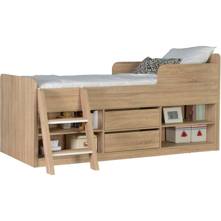 GRADE A1 - Oak Low Sleeper Cabin Bed with Storage - Felix - Seconique