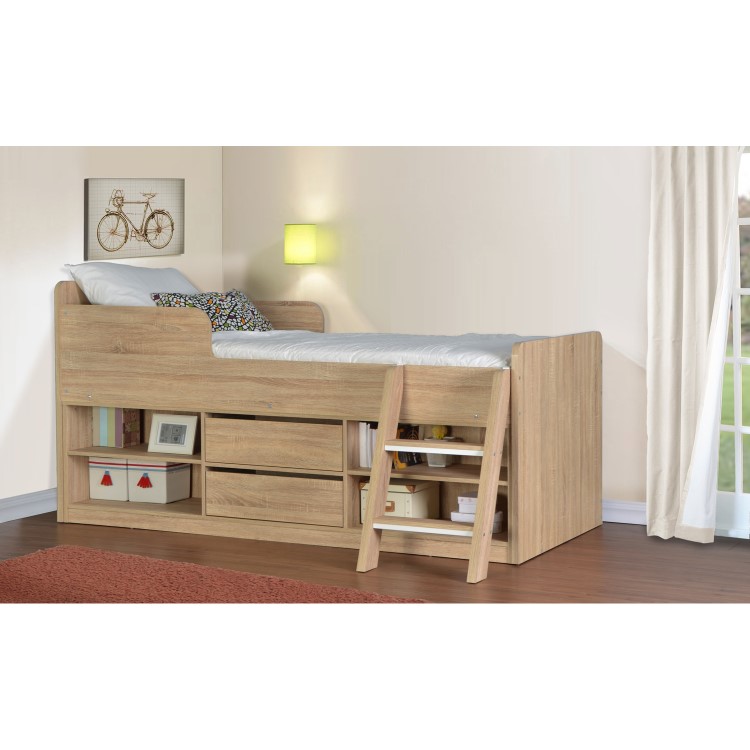GRADE A1 - Oak Low Sleeper Cabin Bed with Storage - Felix - Seconique