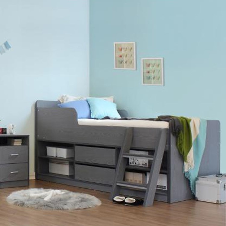 Grey Low Sleeper Cabin Bed with Storage - Felix - Seconique