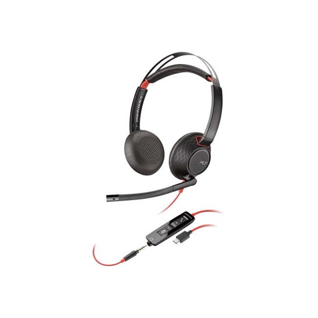 Poly Blackwire Series 5200 Double Sided On-ear Stereo USB with Microphone Headset