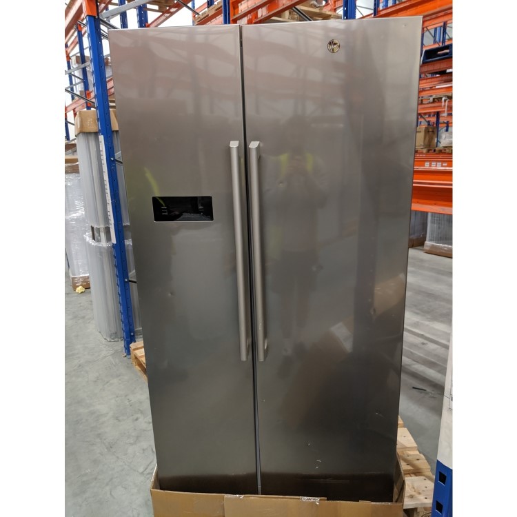 Refurbished Hoover HSBSF 178XK Freestanding 568 Litre American Fridge Freezer Stainless Steel