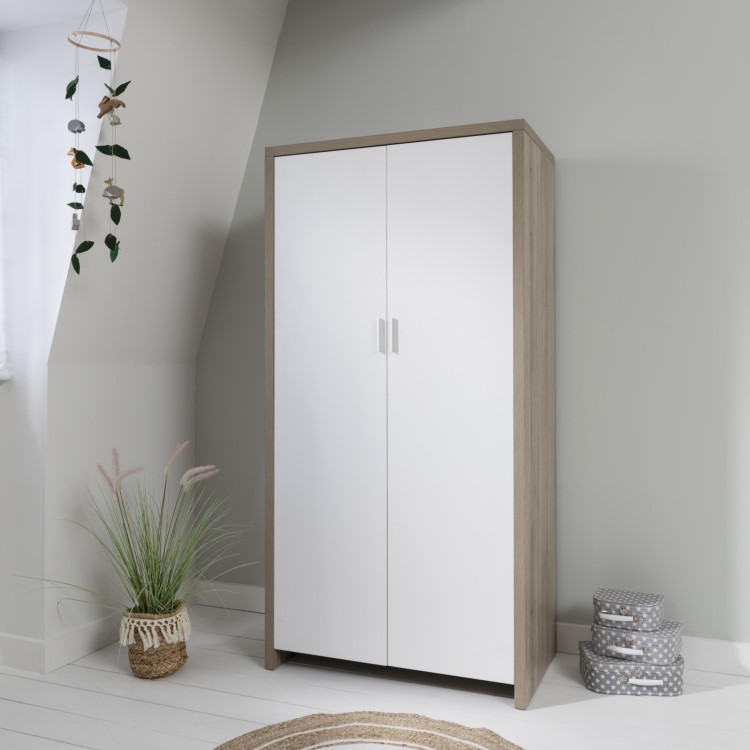 Nursery Wardrobe with Shelves in White and Oak - Modena - Tutti Bambini