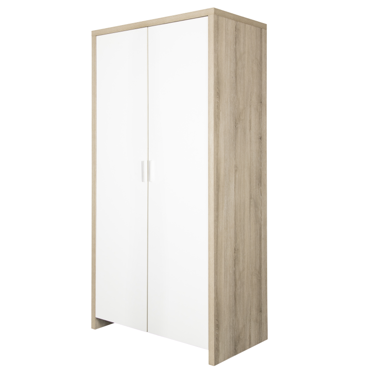 Nursery Wardrobe with Shelves in White and Oak - Modena - Tutti Bambini